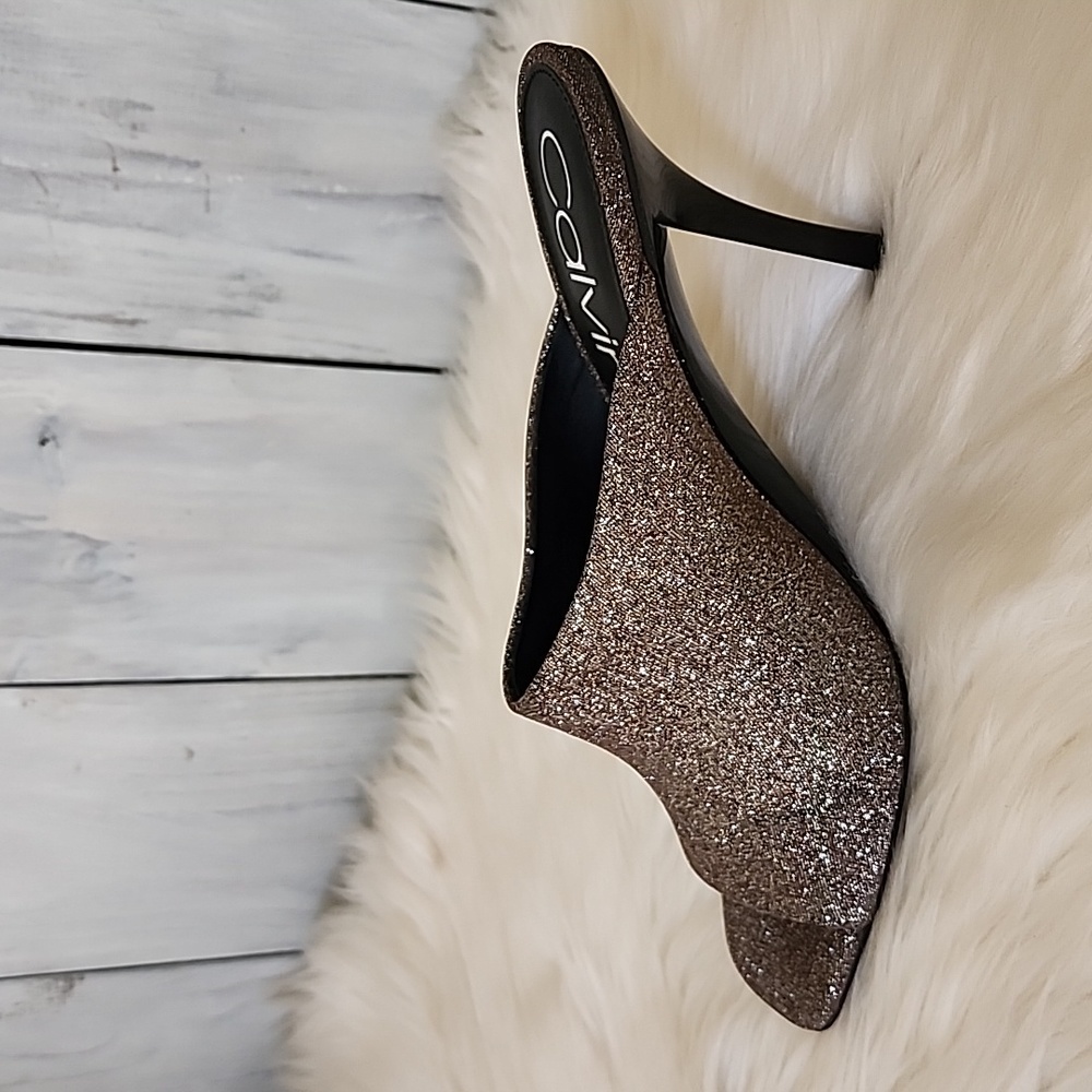 Calvin Klein Matos Open Toe Glitter Pump Heels Heel in Mahog Women's Size 9.5 - Picture 1 of 17